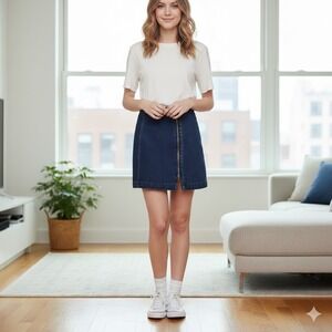 Free People This Way or That 2‎ Way Side Zip Denim Jean Skirt Women 6 Blue Mini